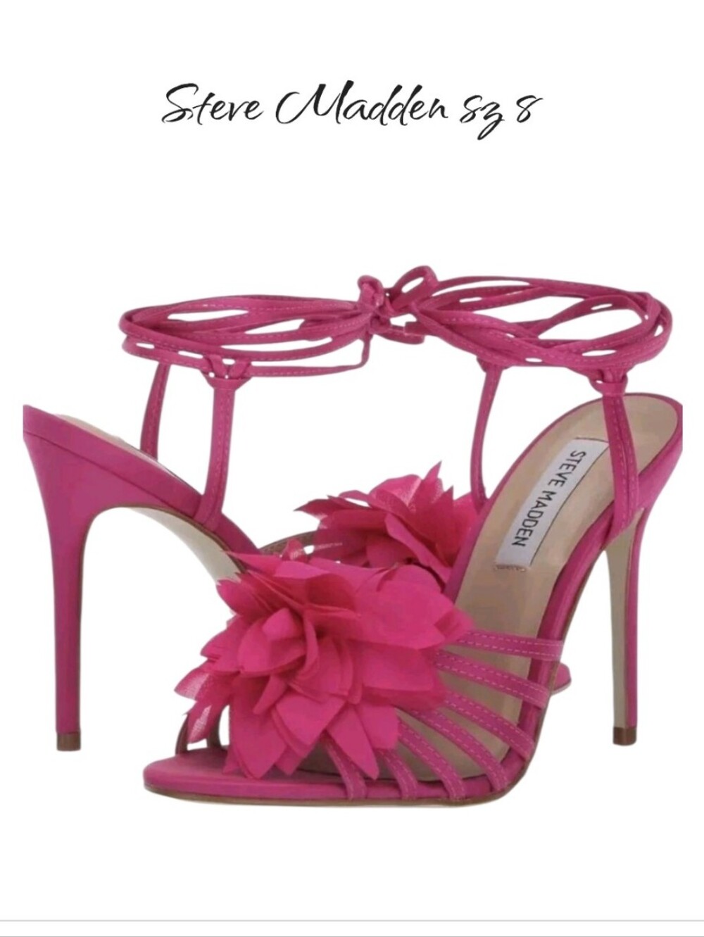 Steve Madden Jolisa Pink Satin Flower Stiletto Sandals Size 8 NWT
